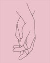 Vector illustration with lines, two hands are holding each other. Boho modern aesthetic background with hand gestures. Modern mini Royalty Free Stock Photo